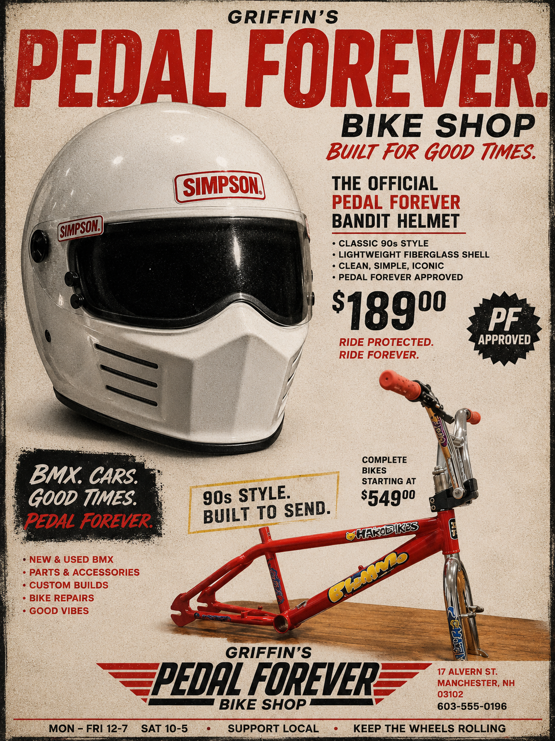 Griffin's Pedal Forever Bike Shop Simpson Bandit helmet graphic